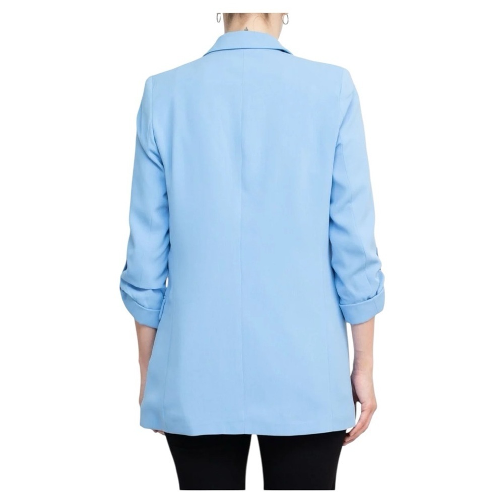 T Tahari Lapel Collar 3/4 Roll Sleeve Open Front Woven Blazer - Picture 10 of 10